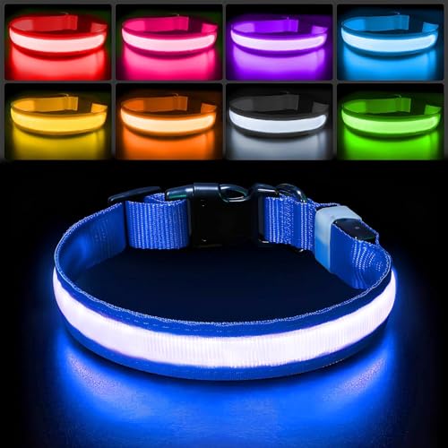 PcEoTllar Leuchthalsband Hund, Leuchtendes Hundehalsband Aufladbar 7 Farben mit 9 Leuchtmodi, LED Halsband für Hunde Wasserdicht, Leuchthalsband für Kleine Mittlere Große Hunde, Blau-M von PcEoTllar