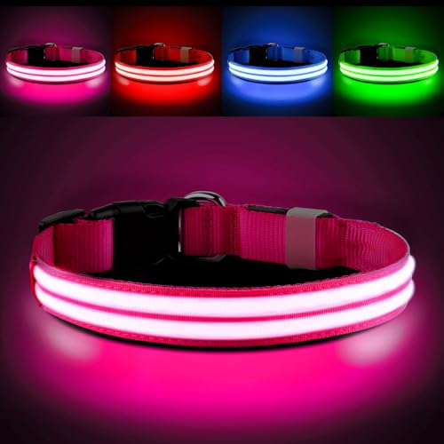 PcEoTllar Leuchthalsband Hund Aufladbar, Hundehalsband Leuchtend, Beleuchtetes LED Halsband für Hunde für Kleine Mittlere Große Hunde, Hunde Leuchthalsband Wasserdicht 3 Leuchtmodi, Rosa-M von PcEoTllar