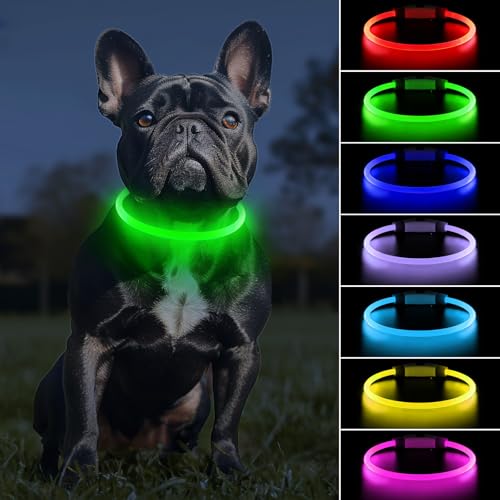 PcEoTllar Leuchthalsband Hund Aufladbar mit 7 Farben, Leuchthalsband für Kleine und Große Hunde, 9 Beleuchtungsmodi Hundehalsband Leuchtend Zerlegbar mit 70cm, LED Halsband für Hunde von PcEoTllar