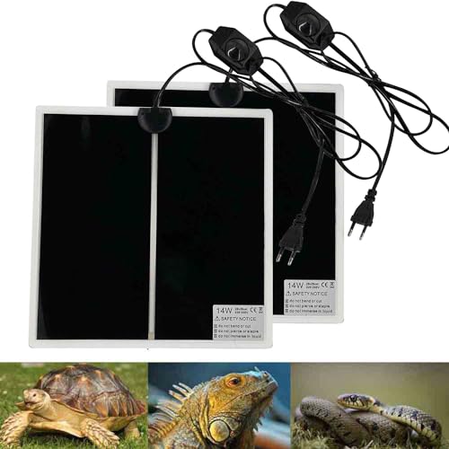 Reptil Heizmatten, PeSandy 2 STÜCKE Nicht-klebendes Terrarium Heizkissen für Reptilien Schildkröten Schlangen Eidechse Gecko Einsiedlerkrebs Amphibien -Abnehmbares Unter Tank Reptil Heizmatte(28x28CM) von PeSandy