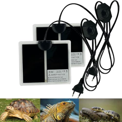 PeSandy Reptil Heizmatten, 2 STÜCKE Nicht-klebendes Terrarium Heizkissen für Reptilien Schildkröten Schlangen Eidechse Gecko Einsiedlerkrebs Amphibien -Abnehmbares Unter Tank Reptil Heizmatte(15x14CM) von PeSandy