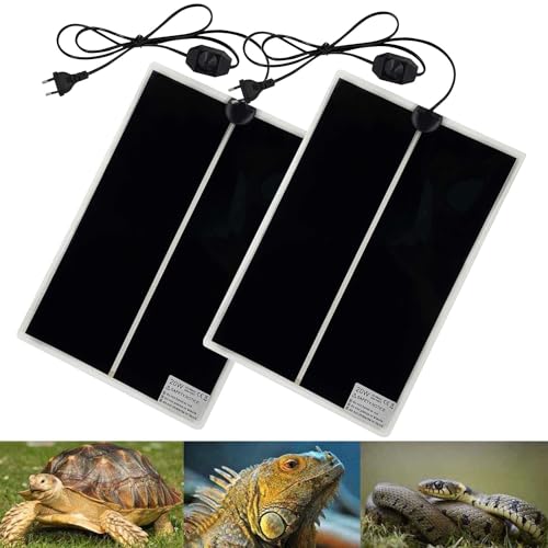 Reptil Heizmatten, PeSandy 2 STÜCKE Nicht-klebendes Terrarium Heizkissen für Reptilien Schildkröten Schlangen Eidechse Gecko Einsiedlerkrebs Amphibien -Abnehmbares Unter Tank Reptil Heizmatte(42x28CM) von PeSandy