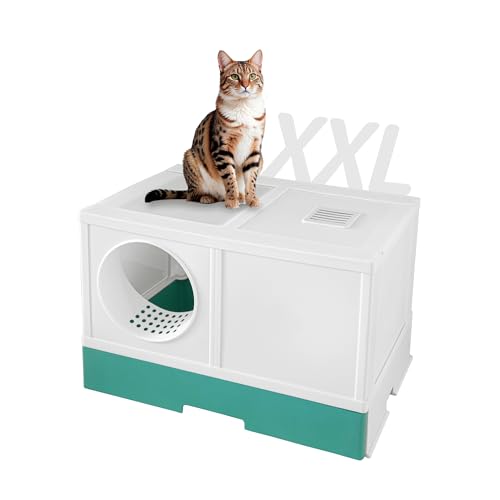 PeTraum Großes Katzenklo XXL mit Luftfilter, Geschlossene Katzentoilette XXL für Große Katzen, ‎69 x 44 x 46 cm, Leicht zu Reinigen mit Schublade, Ideal für Mehrkatzenhaushalte (Grün) von PeTraum