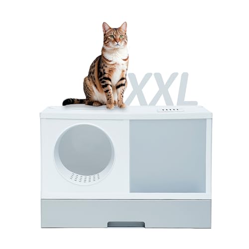 TIGO-X 2.0 XXL Katzenklo mit Luftfilter, Geschlossene Katzentoilette für Große Katzen, Leicht zu Reinigen, Ausziehbare Schublade, Einfacher Aufbau, Ideal für Mehrkatzenhaushalte von PeTraum