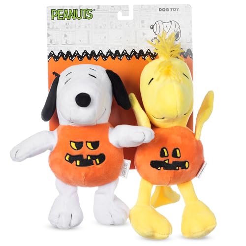 Peanuts for Pets Halloween-Hundespielzeug Snoopy und Woodstock mit Jack-o-Lantern-Hundespielzeug, 22,9 cm, mittelgroß, quietschender Plüschstoff, Snoopy-Geschenke, Halloween-Hundespielzeug, 2 Stück, von Peanuts for Pets