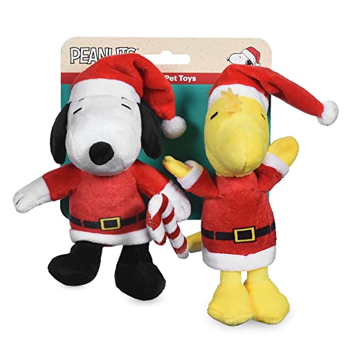 Peanuts for Pets Holiday Snoopy and Woodstock Plüsch-Haustierspielzeug, 2 Stück, mittelgroß, quietschendes Hundespielzeug, niedliches und weiches gefülltes Hundespielzeug, offiziell lizenziert von von Peanuts for Pets