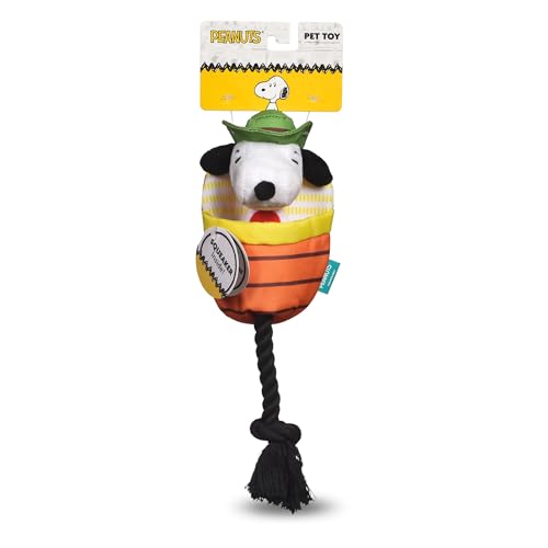 Peanuts for Pets Interaktives Snoopy-Plüschspielzeug mit Schiebe-Seil, langlebiges Hundespielzeug für große Hunde und aggressive Kauer, niedliches quietschendes Hundespielzeug im Schlafsack-Design, von Peanuts for Pets