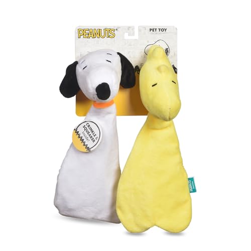 Peanuts for Pets Snoopy & Woodstock Plüsch-Hundespielzeug-Set, quietschende Köpfe, fülllose Knisterkörper, lustiges und langlebiges Kauspielzeug für alle Hunde, interaktives Haustierspielzeug, 27,9 von Peanuts for Pets