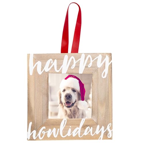 Pearhead Happy Howlidays Holzornament, Haustier-Bilderrahmen, rustikales Ornament, Hunde-Weihnachtsbaum-Ornament Andenken von Pearhead