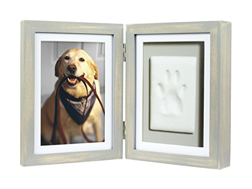 Pearhead Pet Paw Print Photo Frame with Clay Imprint Kit - Wooden Photo Frame, DIY No-Mess Pawprint Keepsake, Perfect for Cats & Dogs, Ideal Memorial and Home Decor Gift, Distressed Gray von Pearhead