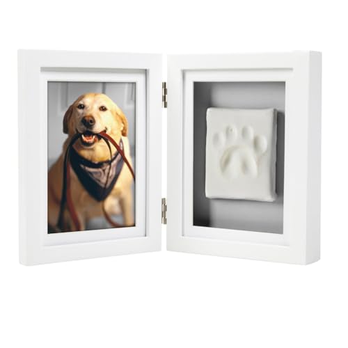 Pearhead Pet Pawprints Desk Picture Frame and Imprint Kit, No Mess Pet Paw Print Frame, Keepsake Memorial Dog and Cat Frame, Clay Pawprint, White von Pearhead