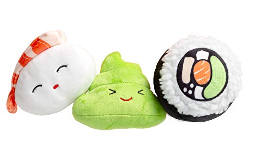 Pearhead Sushi Plush Toys, Durable Squeaky Dog Toy Set, Soft Chew Toys, Pet Owner Must Have Dog Accessory, Set of 3 von Pearhead