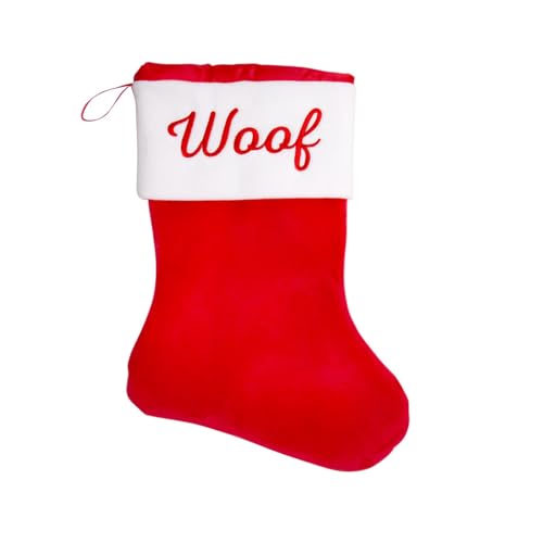 Pearhead Woof Dog Weihnachtsstrumpf für Haustiere, klassischer Stil, Rot und Weiß von Pearhead