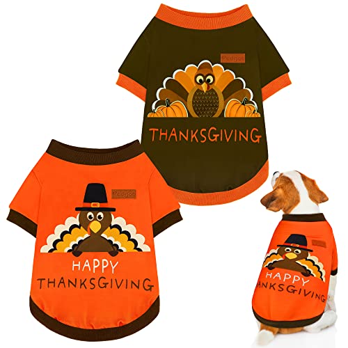 Pedgot 2 Stück Thanksgiving Hundehemd Thanksgiving Hundebekleidung Thanksgiving Day Haustier Kostüme Thanksgiving Truthahn Hundekleidung für Thanksgiving Herbst Party Geschenke, Braun, Orange (klein) von Pedgot