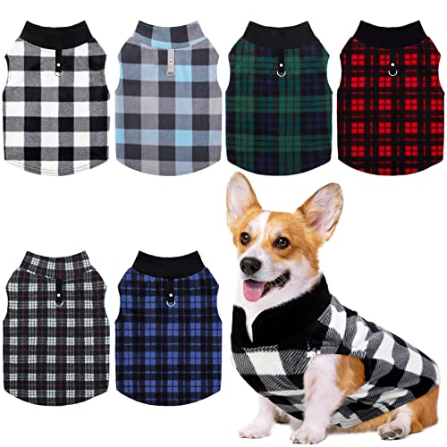 Pedgot 6 Stück Hundebekleidung warme Hunde-Fleece-Weste mit Leinenring Hunde-Sweatshirt Winter Haustierkleidung Plaid Hundepullover für Welpen kleine Hunde Katzen Größe M von Pedgot