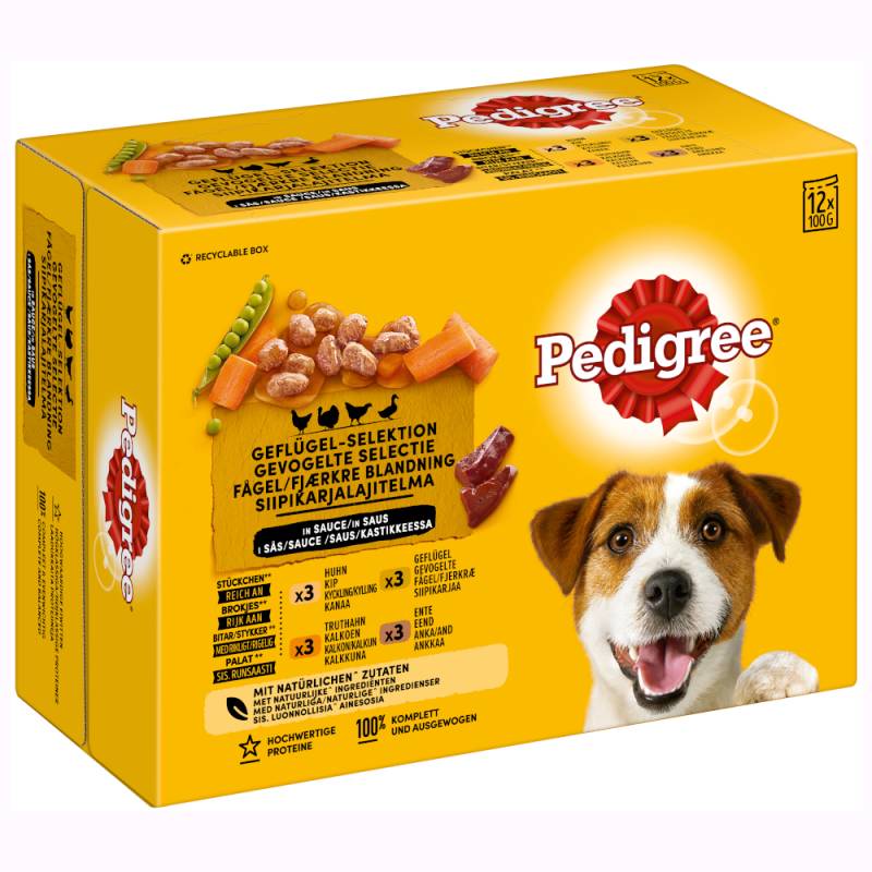 10 + 2 gratis! 12 x 100 g Pedigree Frischebeutel Multipack - Geflügel in Soße von Pedigree