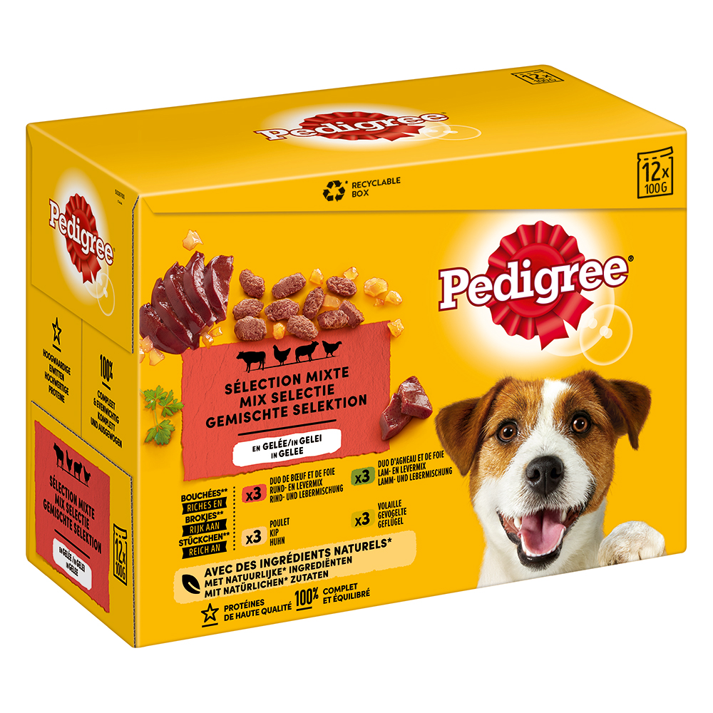 10 + 2 gratis! 12 x 100 g Pedigree Frischebeutel Multipack - Mix in Gelee von Pedigree