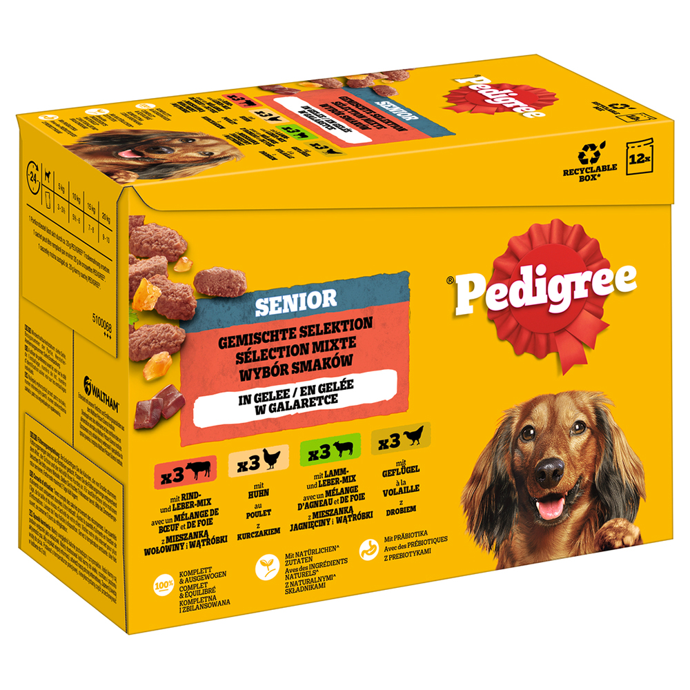 10 + 2 gratis! 12 x 100 g Pedigree Frischebeutel Multipack - Senior Mix in Gelee von Pedigree