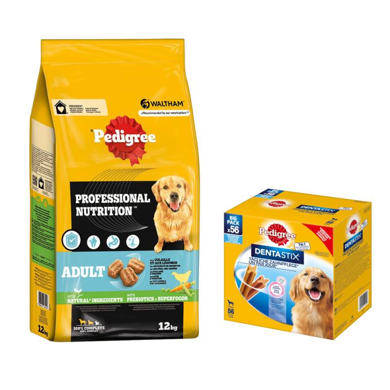 12 kg Pedigree Professional Nutrition Adult + 56 Stück Dentastix zum Sonderpreis!  - mit Geflügel & Gemüse + für große Hunde von Pedigree