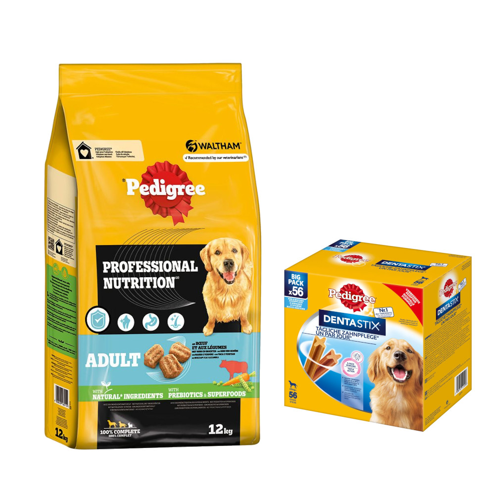 12 kg Pedigree Professional Nutrition Adult + 56 Stück Dentastix zum Sonderpreis!  - mit Rind & Gemüse + für große Hunde von Pedigree