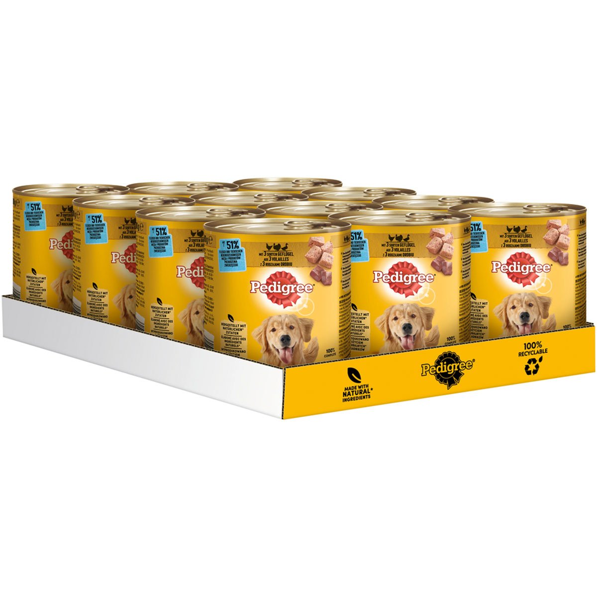 Pedigree Adult mit 3 Sorten Geflügel in Pastete 12x800g von Pedigree