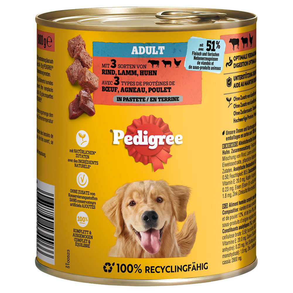 Pedigree Classic 12 x 800 g - Rind, Lamm & Huhn in Pastete Pedigree Classic 12 x 800 g - Rind, Lamm & Huhn in Pastete von Pedigree
