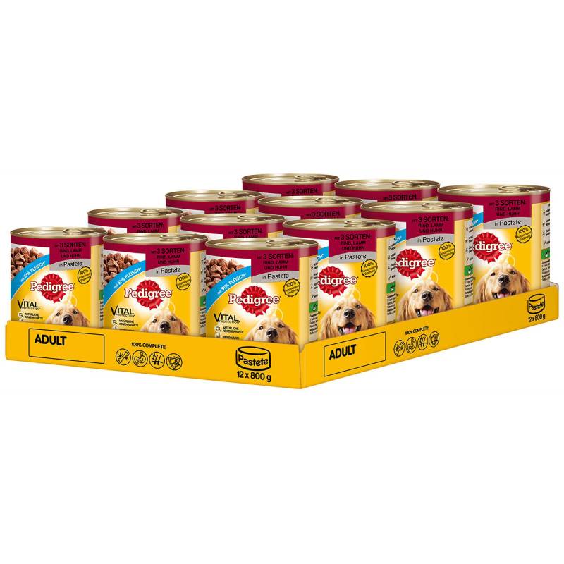 Pedigree Dose mit 3 Sorten Rind, Lamm und Huhn 12x800g von Pedigree