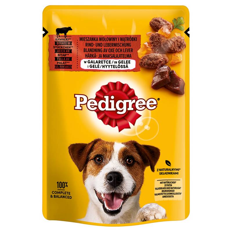 Pedigree Frischebeutel Multipack - 24 x 100 g Rind und Lebermischung in Gelee von Pedigree