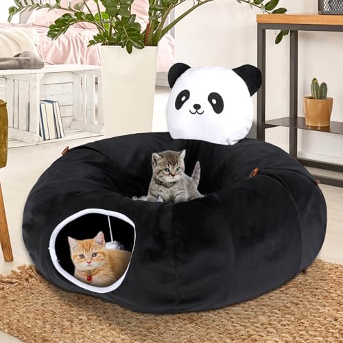 Katzentunnelbett für Indoor-Katzen, niedlicher Katzen-Donut-Tunnel mit waschbarem Kissen, rundes Haustier-Spiel-Tunnel-Spielzeug für Kätzchen/Welpen/Kaninchentunnel (Panda) von Pedobi