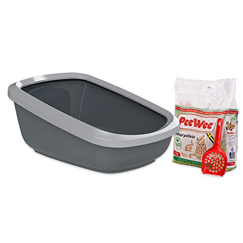 PeeWee Katzentoilette EcoGranda Katzenklo Schale offen Katzen WC inkl. 3kg Streu, Farbe:Grau von PeeWee