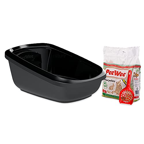 PeeWee Katzentoilette EcoGranda Katzenklo Schale offen Katzen WC inkl. 3kg Streu, Farbe:Schwarz von PeeWee