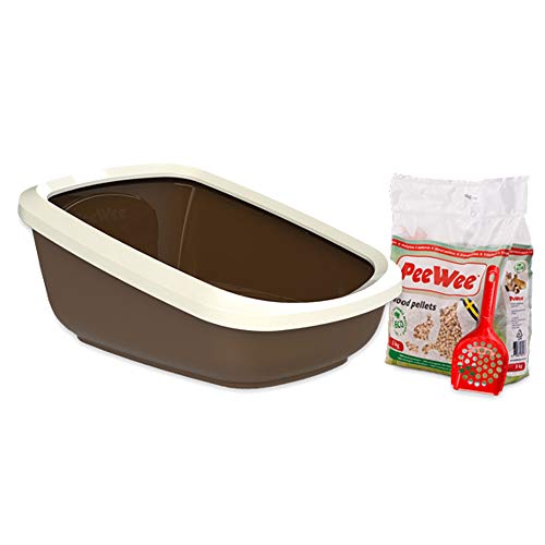 PeeWee Katzentoilette EcoGranda Katzenklo Schale offen Katzen WC inkl. 3kg Streu, Farbe:Braun-Elfenbein von PeeWee