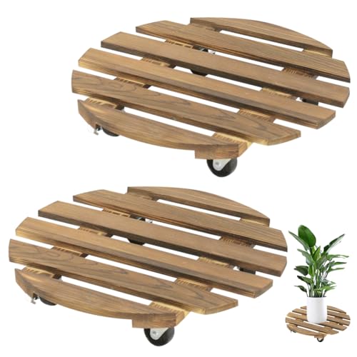 2 Stücke Pflanzenroller, Blumenroller 30cm Rund Rollbrett Pflanzen 100 Kg Tragkraft, Pflanzenroller Outdoor, Blumentopf Untersetzer mit Rollen für Außenbereich + Innenbereich Rollbrett Pflanzen von Peelanmall