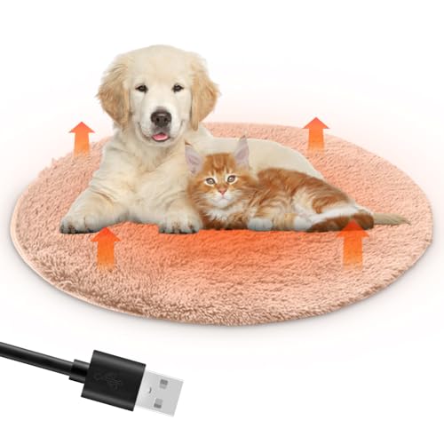 Peelanmall Heizmatte für Hunde und Katzen 40 x 40 cm, Innenwärmematte USB Lade Haustier Heizdecke 28 ℃ Konstante Plüsch-Haustier-Heizkissen, Katze Heizdecke, Weich & kuschelige Katzendecke (Khaki) von Peelanmall