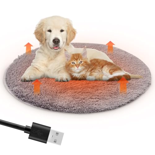 Peelanmall Heizmatte für Hunde und Katzen 40 x 40 cm, Innenwärmematte USB Lade Haustier Heizdecke 28 ℃ Konstante Plüsch-Haustier-Heizkissen, Katze Heizdecke, Weich & kuschelige Katzendecke von Peelanmall