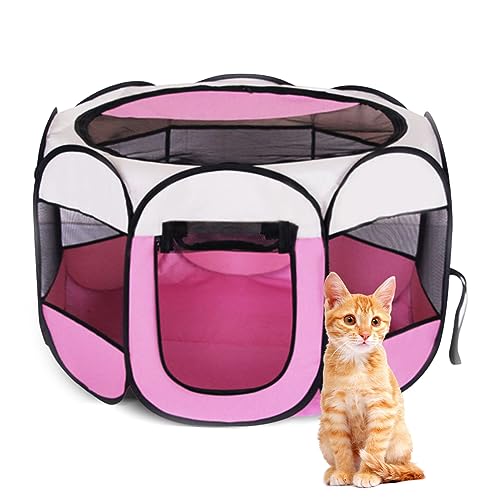 Welpenlaufstall, Laufstall Faltbarer Für Haustiere 74x74x43cm, Tragbarer Welpenauslauf Katzengehege, Katzenkäfig Hundezelt, Ideal Pets Auslauf Für Katzen Hunde Hasen Kleintiere（Rosa） von Peelanmall