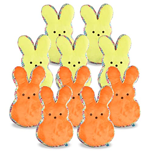 Peeps for Pets FF19852 Quietschspielzeug mit Quietschelement, 30,5 cm, Gelb und Orange, 10 Stück, Jumbo-Peeps-Hasen-Plüschtiere für Hunde mit Quietschelement, 10 Stück von Peeps for Pets