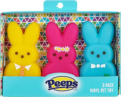 Peeps for Pets Hundespielzeug aus Plüsch oder Vinyl, quietschender Hase, mehrere Farben, 3 Stück von Peeps