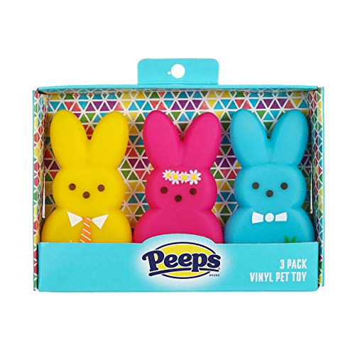 Peeps for Pets Hundespielzeug aus Vinyl, 10,2 cm, mit Quietschelement, lustig, niedlich und quietschend, 3 Stück, Gelb/Rosa/Blau von Peeps