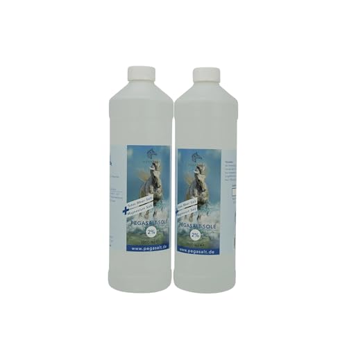 Pegasalt 2% Totes Meer Sole (1000 ml) • Pferde Inhalation Soletherapie • Regeneration der Atemwege für Pferde (2er Set) von Pegasalt