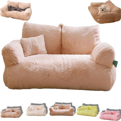 Beruhigendes Haustiersofa, beruhigendes Hundebett, Plüsch, Haustiersofa, weiches, beruhigendes Katzensofa, waschbar, Katzenbetten für mittelgroße und kleine Hunde und Katzen (L, Beige) von Pelinuar