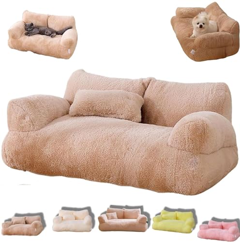 Pelinuar Beruhigendes Haustiersofa, beruhigendes Hundebett, Plüsch, Haustiersofa, weiches, beruhigendes Katzensofa, waschbar, Katzenbetten für mittelgroße und kleine Hunde und Katzen (L, Kaffeebraun) von Pelinuar