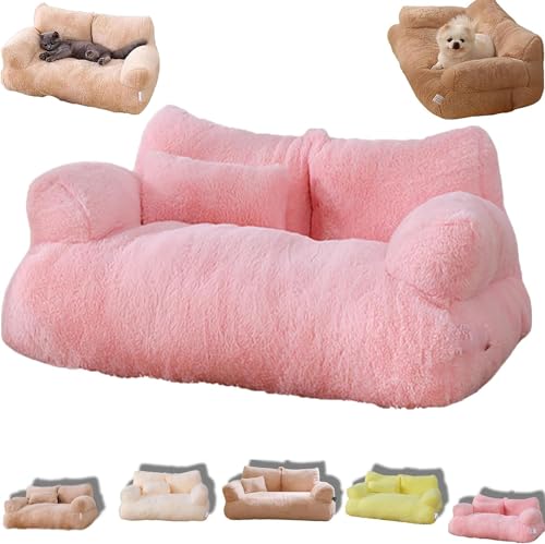 Pelinuar Beruhigendes Haustiersofa, beruhigendes Hundebett, Plüsch, Haustiersofa, weiches, beruhigendes Katzensofa, waschbar, Katzenbetten für mittelgroße und kleine Hunde und Katzen (L, Rosa) von Pelinuar