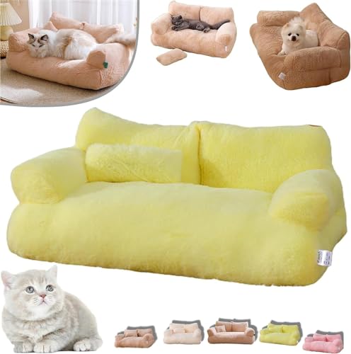 Calming Pet Sofa,2024 New Calming Pet Sofa Slicier,Calming Dog Bed Fluffy Plush Pet Sofa,Washable Puppy Sleeping Bed Cat Couch Pet Sofa Bed,with Removable Washable Cover (L, Yellow) von Pelinuar