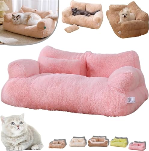 Calming Pet Sofa,2024 New Calming Pet Sofa Slicier,Calming Dog Bed Fluffy Plush Pet Sofa,Washable Puppy Sleeping Bed Cat Couch Pet Sofa Bed,with Removable Washable Cover (M, Pink) von Pelinuar
