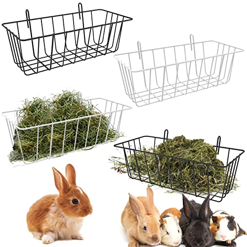 Pelopy 4 Stück Kaninchen-Heu-Futterspender mit Haken, Heu-Futterspender für Meerschweinchen, Meerschweinchen, Hasen, Chinchilla, Kleintierbedarf, 22,9 x 9,9 x 9,4 cm, Schwarz und Weiß von Pelopy