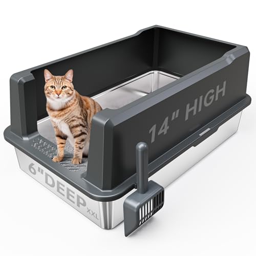 XXL Katzentoilette aus Edelstahl mit hoher Seite, 71,1 cm L x 50,8 cm B x 35,6 cm H, extra große Katzentoilette für große Katzen und mehrere Katzen, Gehege, Katzentoilette mit Anti-Urin-Auslauf, von Pematar