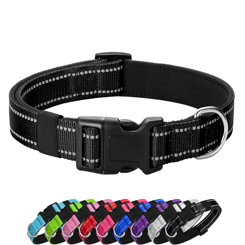 PenSeepet Reflektierendes Hundehalsband, gepolstert mit weichem Neopren, atmungsaktiv, Schnellverschluss, Basic Hundehalsbänder für Welpen, kleine Hunde, Mädchen, Jungen, Schwarz von PenSeepet