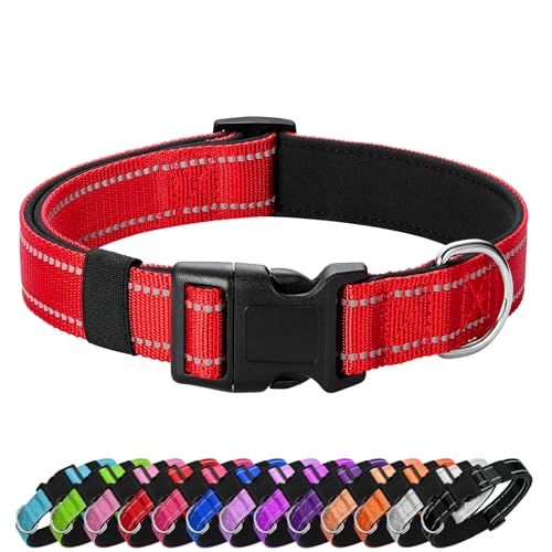 PenSeepet Reflektierendes Hundehalsband, gepolstert mit weichem Neopren, atmungsaktiv, Schnellverschluss, Basic Hundehalsbänder für Welpen, kleine Hunde, Rot, Mädchen und Jungen von penseepet