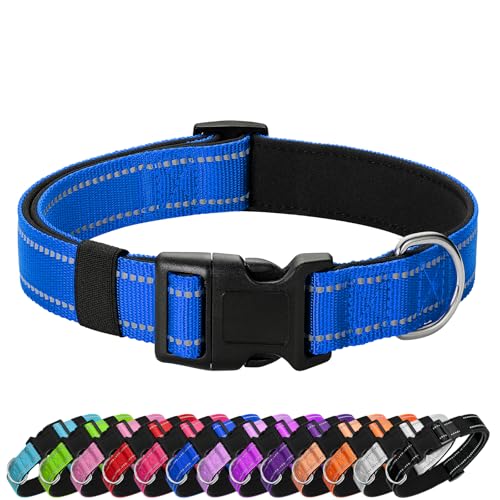 PenSeepet Reflektierendes Hundehalsband, gepolstert mit weichem Neopren, atmungsaktiv, Schnellverschluss, Basic Hundehalsbänder für mittelgroße und große Hunde, Blau, Jungen und Mädchen von penseepet